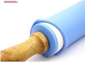 img 3 attached to 🍃 NASNAIOLL Silicone Rolling Pin: Non-Stick Surface with Wooden Handle, 1.97X15.15 inches (Blue)