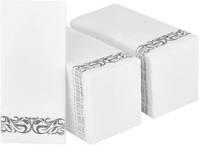 img 4 attached to 🧻 200-Pack Silver Disposable Guest Towels for Bathroom - Soft and Linen-Like Hand Towels, Ideal Decorative Napkins for Parties, Dinners, Weddings