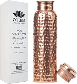 img 4 attached to 🧊 Otiem 34 Oz Copper Water Bottle with Lid - Ayurvedic Copper Drinking Vessel - 100% Copper Water Vessel - Drink More Water Bottle - Large Capacity - Leak Proof Design - Hammered Finish