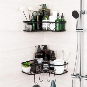 img 4 attached to 🧼 Kadolina Corner Shower Caddy Shelf - 2 Pack Adhesive Bathroom Shower Organizer Shelves, Wall Mounted Rustproof Shower Storage Basket, Shampoo Holder & Organizer (Black) - No Drilling Required