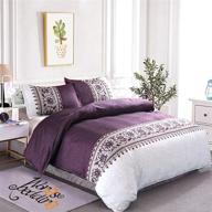✨ reversible purple/ beige printed queen duvet cover set with zipper closure & 2 pillow cases - lightweight microfiber bedding, 3-piece (90"x 90") - not a comforter logo