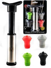 img 3 attached to Premium Stainless Steel Vacuum Wine Saver Pump with 4 Vacuum Colored Bottle Stoppers - Wine Sealer & Preserver