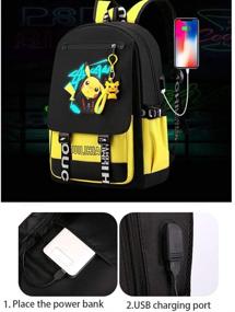 img 1 attached to 🎒 LAKEAUSY Fashionable Laptop School Backpack with USB Port - Travel Business Work Backpack featuring Cartoon Luminous Pikachu Pattern in Yellow