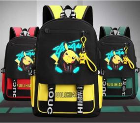 img 3 attached to 🎒 LAKEAUSY Fashionable Laptop School Backpack with USB Port - Travel Business Work Backpack featuring Cartoon Luminous Pikachu Pattern in Yellow