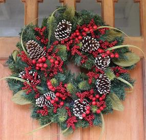 img 3 attached to 🎄 "The Wreath Depot Танбридж Зимний венок с ягодами, 22 дюйма: потрясающий зимний декор в белой подарочной коробке