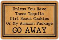 🌮 funny doormat with ultimate criteria: tacos, tequila, girl scout cookies, amazon package - stay out! logo
