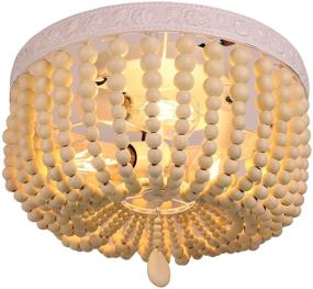 img 4 attached to 🏝️ Boho Beachy White Wood Bead Chandelier: Stunning Flush Mount 3-Lights Ceiling Lamp with Adjustable Height - Perfect for Bedroom, Entryway, Kitchen Island