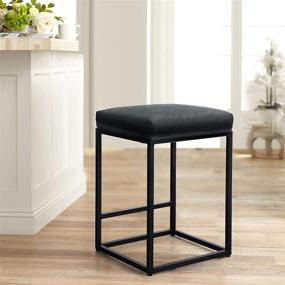 img 4 attached to 🪑 Sophia & William 24" Bar Stools Counter Height, Stylish PU Leather Upholstered Stools, Backless Dining Chairs for Kitchen Island Bar Pub Bistro, 300lbs Weight Capacity (Black, 1 Pack)