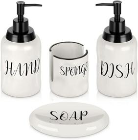 img 4 attached to 🧼 Farmhouse Soap Dispenser Set: Stylish Ceramic Hand & Dish Liquid Soap Dispenser with Soap Holder & Sponge Holder – Ideal for Kitchen and Bathroom Counter Décor
