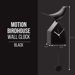 img 3 attached to 🐦 Torre & Tagus Motion Birdhouse Clock: Unique Mid Century Modern House Decor for Bird Lovers – Beak Movement and Detachable Pendulum – Wall and Shelf Gift, 10.5x21.5x4.25, Black