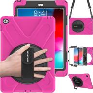 ipad air 2 case-braecn [hybrid shockproof case] rugged triple-layer shock-resistant drop proof defender case cover with kickstand/hand strap/adjustable shoulder strap for ipad air 2 cover(rose) logo