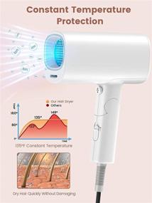 img 1 attached to 💨 Веселый фен для сушки волос: быстрая сушка для путешествий с особенностями, дружественными окрашенным и поврежденным волосам, профессиональный фен с отрицательными ионами, складной и портативный - подходит для различных типов волос
