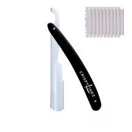 💈 crispy linez barber straight razor with 10 blades - turkish model in black & silver logo