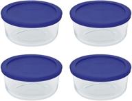 🍲 4 cup round pyrex storage containers - clear with blue lid (pack of 4) logo