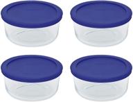 🍲 4 cup round pyrex storage containers - clear with blue lid (pack of 4) логотип