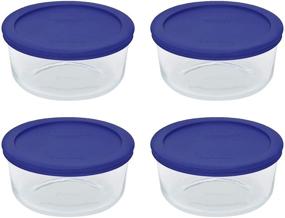 img 1 attached to 🍲 4 Cup Round Pyrex Storage Containers - Clear with Blue Lid (Pack of 4)