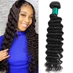 img 4 attached to 🏾 AUTTO Hair Brazilian Virgin Hair: 14inch Deep Wave Human Hair Extension - 100% Unprocessed, Natural Black Color - Can be Dyed and Bleached
