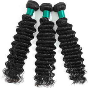 img 1 attached to 🏾 AUTTO Hair Brazilian Virgin Hair: 14inch Deep Wave Human Hair Extension - 100% Unprocessed, Natural Black Color - Can be Dyed and Bleached