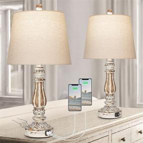 img 4 attached to 🛋 Enhance Your Bedroom with this Set of 2 Touch Control 3 Way Dimmable Table Lamps featuring 2 USB Ports, Traditional Rustic Farmhouse Style. Perfect for Nightstands, Desks, or Bedside in Living Rooms - Bulbs Included!