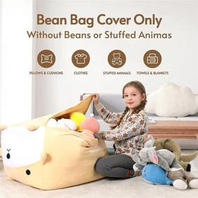 img 3 attached to 🐶 Hibobi Large Velvet Stuffed Animal Storage Bean Bag Chair for Kids - Extra Soft Plush Organizer Bag for Stuffed Animals - Yellow Dog Bean Bag Chair Cover (24-inch, No Beans)