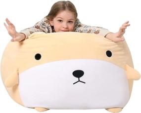 img 4 attached to 🐶 Hibobi Large Velvet Stuffed Animal Storage Bean Bag Chair for Kids - Extra Soft Plush Organizer Bag for Stuffed Animals - Yellow Dog Bean Bag Chair Cover (24-inch, No Beans)