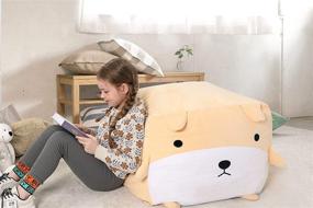 img 1 attached to 🐶 Hibobi Large Velvet Stuffed Animal Storage Bean Bag Chair for Kids - Extra Soft Plush Organizer Bag for Stuffed Animals - Yellow Dog Bean Bag Chair Cover (24-inch, No Beans)