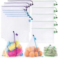 🛍️ splf heavy duty reusable mesh produce bags: barcode scanable, see through and food safe bags for fruits, vegetables, food, toys, and grocery storage (12 pcs, large, medium, small) логотип