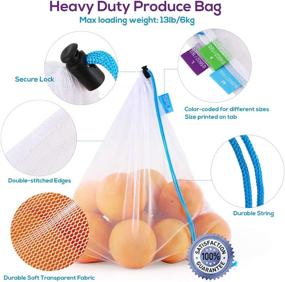 img 1 attached to 🛍️ SPLF Heavy Duty Reusable Mesh Produce Bags: Barcode Scanable, See Through and Food Safe Bags for Fruits, Vegetables, Food, Toys, and Grocery Storage (12 Pcs, Large, Medium, Small)