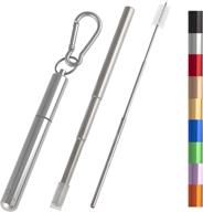 🥤 collapsible telescopic stainless steel metal reusable drinking straw - portable design with aluminum case - long cleaning brush and silicone tip - carabiner keychain - silver logo