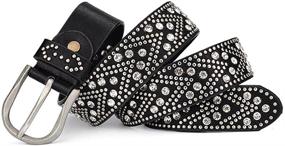 img 4 attached to 👸 YAMEZI Ladies' Silver Gray Vintage PU and Cow Composite Rhinestone Studded Rivets Western Belt