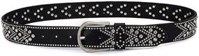 img 1 attached to 👸 YAMEZI Ladies' Silver Gray Vintage PU and Cow Composite Rhinestone Studded Rivets Western Belt