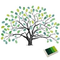 fingerprint tree: unique wedding guest signature canvas with balloon tree painting decor and 4 ink pads in green - ideal for wedding party logo