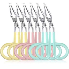 img 4 attached to 🔳 6-Piece Scissors Shaped Eyebrow Tweezers Clip | Easy Scissor Handle | Stainless Steel | Flat Straight Tip | Brow Hair Plucker Remover for Men and Women (Blue, Pink, Yellow)