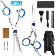 🧑 hair cutting scissors kit - professional stainless thinning shears with flat shears, teeth shear, comb, salon cape, hair clip, neck duster brush, hair razor comb and case for men and women logo