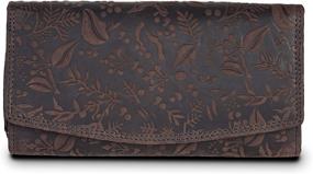 img 4 attached to RFID Flower Embossed Leather Wallet for Women - Multiple Card Slots, Mobile Case Coin Purse with ID Window by LEVOGUE - Brown Oily Hunter