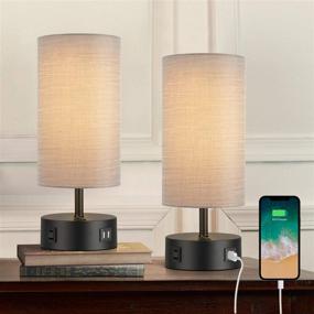 img 4 attached to 💡 BOBOMOMO USB Bedside Table Lamp Set: 2 Desk Lamps 15'' with USB Charging Ports & AC Outlet – Perfect Nightstand Lamp for Bedroom, Living Room, and Study Room in Black & Grey