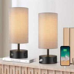 img 3 attached to 💡 BOBOMOMO USB Bedside Table Lamp Set: 2 Desk Lamps 15'' with USB Charging Ports & AC Outlet – Perfect Nightstand Lamp for Bedroom, Living Room, and Study Room in Black & Grey