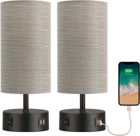 img 2 attached to 💡 BOBOMOMO USB Bedside Table Lamp Set: 2 Desk Lamps 15'' with USB Charging Ports & AC Outlet – Perfect Nightstand Lamp for Bedroom, Living Room, and Study Room in Black & Grey