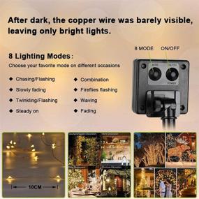 img 3 attached to 🌞 2 Pack 33 Feet 100 LED Outdoor Solar String Lights - Powered Fairy Lights with 8 Modes, Waterproof Indoor String Lights for Patio, Garden, Party, Holiday, Wedding, Christmas Decor (Warm White)