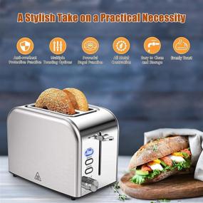 img 3 attached to Best Rated Prime Stainless Steel 2 Slice Toaster with Wide Slot, 6 Bread Shade Settings, Bagel Function, Reheat & Cancel Option, Removable Crumb Tray