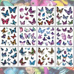 img 3 attached to 🦋 110 Pcs 3D Butterfly Tattoos for Kids and Women - Colorful Body Art Temporary Tattoos, Butterfly Party Favors