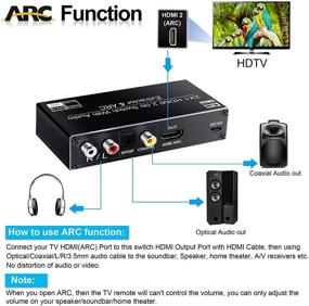 img 1 attached to 🔌 Avedio HDMI Switch Audio Extractor, HDMI Switch Splitter 2 Inputs 1 Output with Remote 4K@60hz, 2-Port HDMI2.0b Switcher Box with Optical Toslink SPDIF, Coaxial, Analog RCA Stereo Audio Out