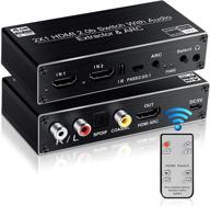 🔌 avedio hdmi switch audio extractor, hdmi switch splitter 2 inputs 1 output with remote 4k@60hz, 2-port hdmi2.0b switcher box with optical toslink spdif, coaxial, analog rca stereo audio out logo