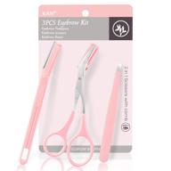 🛀 kasi 3pcs stainless steel eyebrow tweezers, scissors, and razors set - eyebrow trimmer shaver shaper kit with comb for women and men - pink logo