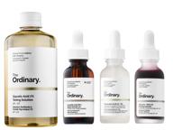 🌟 the complete 4-piece face serum set by the ordinary! includes glycolic acid, vitamin c, aha, and hyaluronic acid serums! enhance brightness, hydration, exfoliation, and combat aging! logo