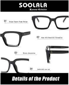 img 1 attached to 🕶️ Sleek and Stylish: SOOLALA Retro Designer 49mm Large Lens Square Reading Glasses with a Big Eyeglass Frame