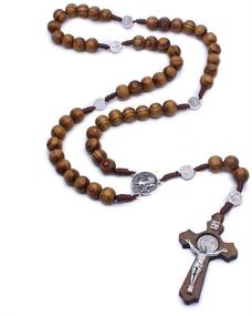 img 2 attached to Catholic Vintage Cross Ornament Rosary Necklace - LH1028: Handmade Line, Round Wooden Bead Christian Rosary