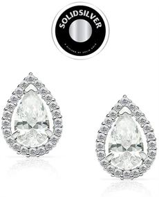 img 2 attached to 💎 Sterling Silver Teardrop Crystal Clear CZ Halo Stud Earrings by SOLIDSILVER