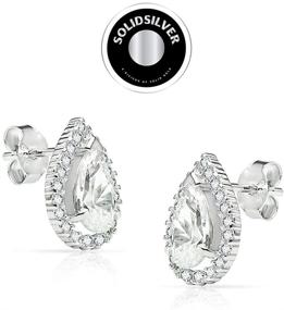 img 1 attached to 💎 Sterling Silver Teardrop Crystal Clear CZ Halo Stud Earrings by SOLIDSILVER