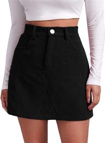 img 4 attached to SheIn Women's High Waist Corduroy Bodycon Mini Skirt with Button Front and Pocket - Short Skirts